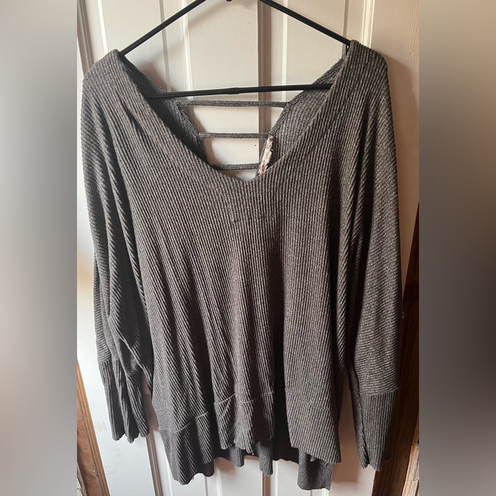 Gray Ribbed Knit Sweater